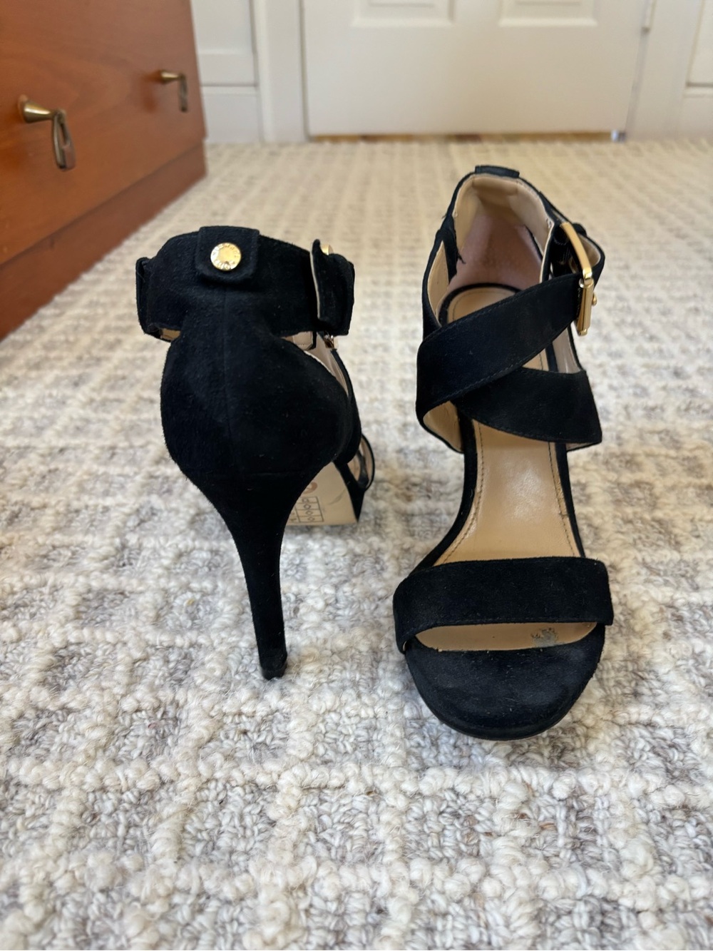 Black Suede Strappy High Heel Sandals - Michael Kors
